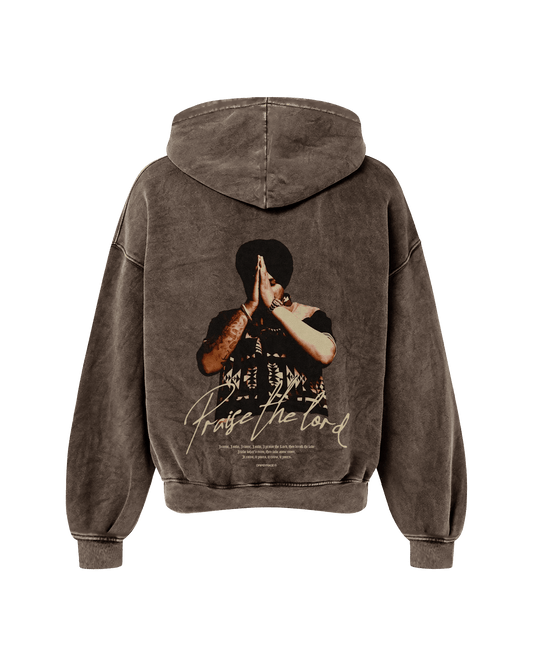 PRAISE THE LORD OVERSIZED WASHED HOODIE BROWN - Drip by Rage