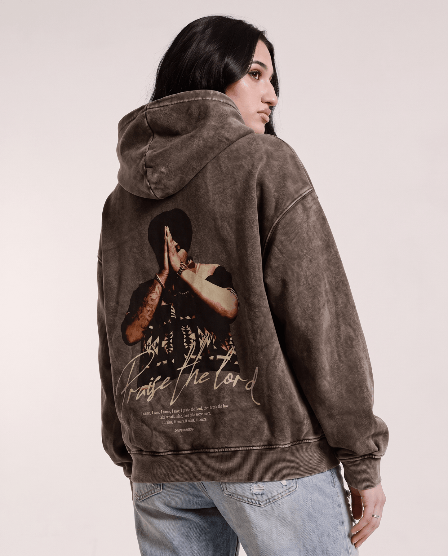 PRAISE THE LORD OVERSIZED WASHED HOODIE BROWN - Drip by Rage