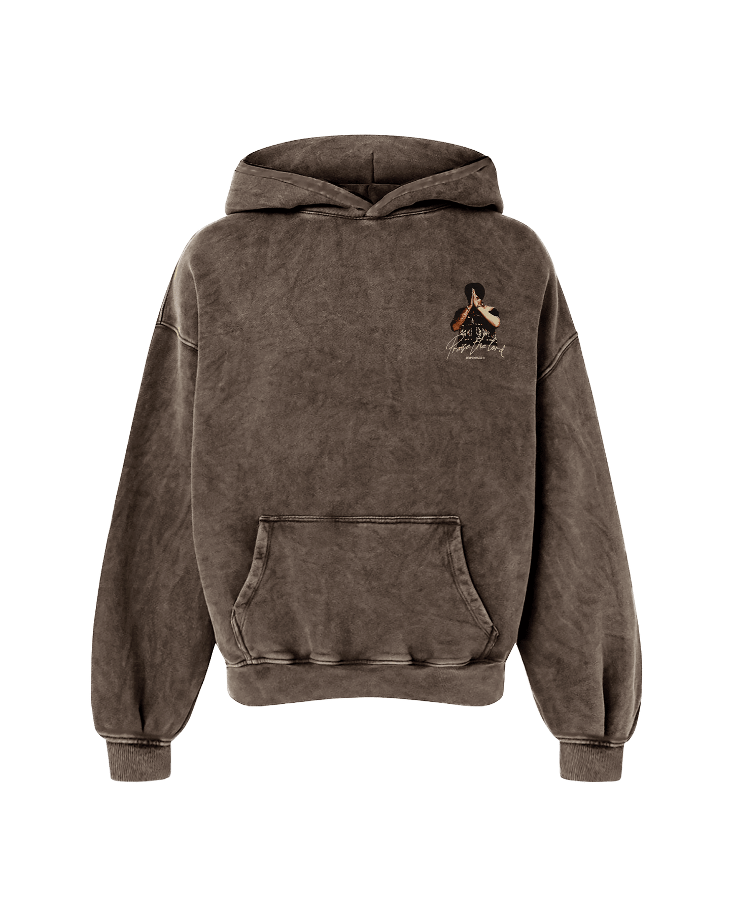 PRAISE THE LORD OVERSIZED WASHED HOODIE BROWN - Drip by Rage