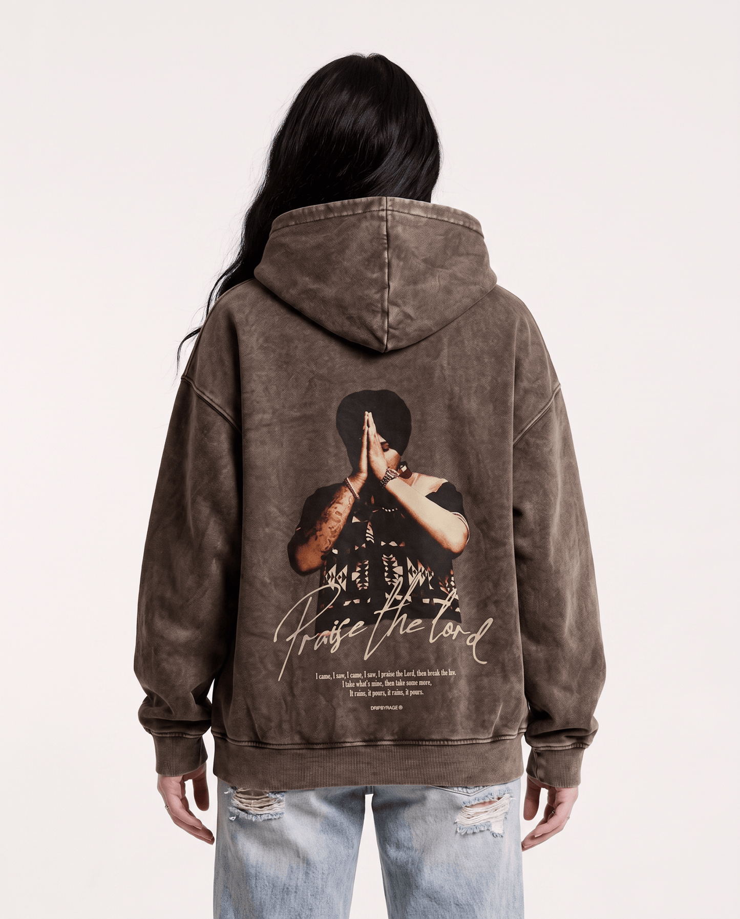 PRAISE THE LORD OVERSIZED WASHED HOODIE BROWN - Drip by Rage