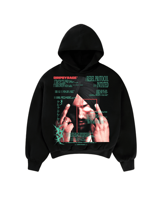 REBEL PROTOCOL BIG PRINT SUN FADED BOXY HOODIE - Drip by Rage