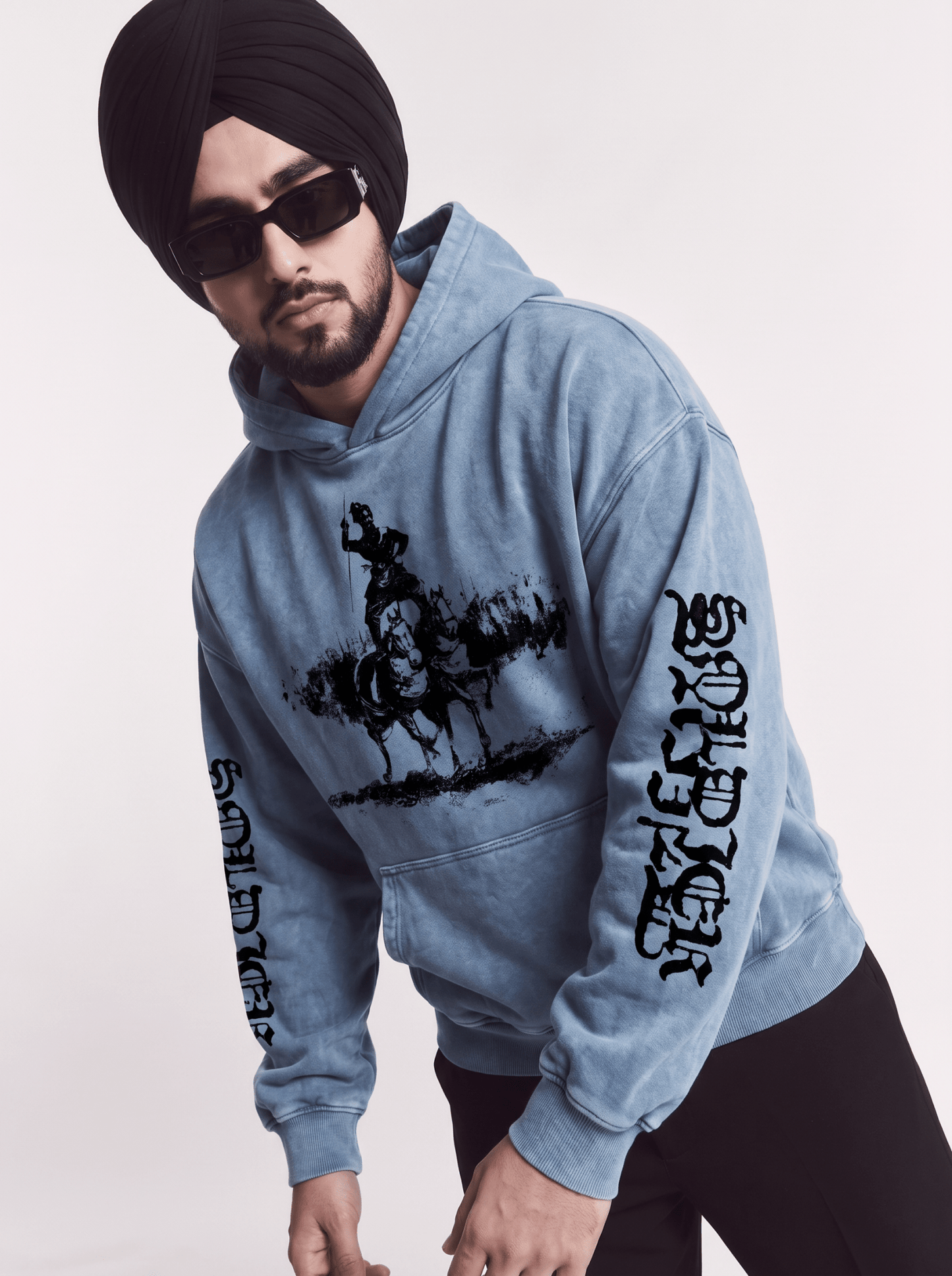SAINT WARRIOR OVERSIZED WASHED HOODIE BLUE - Drip by Rage