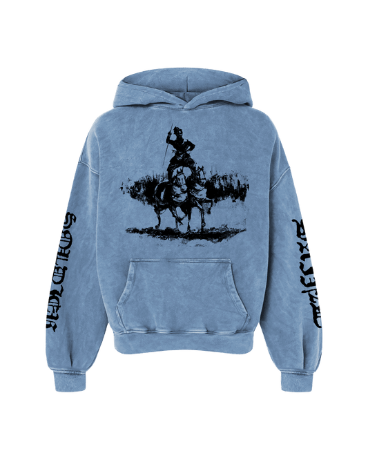 SAINT WARRIOR OVERSIZED WASHED HOODIE BLUE - Drip by Rage