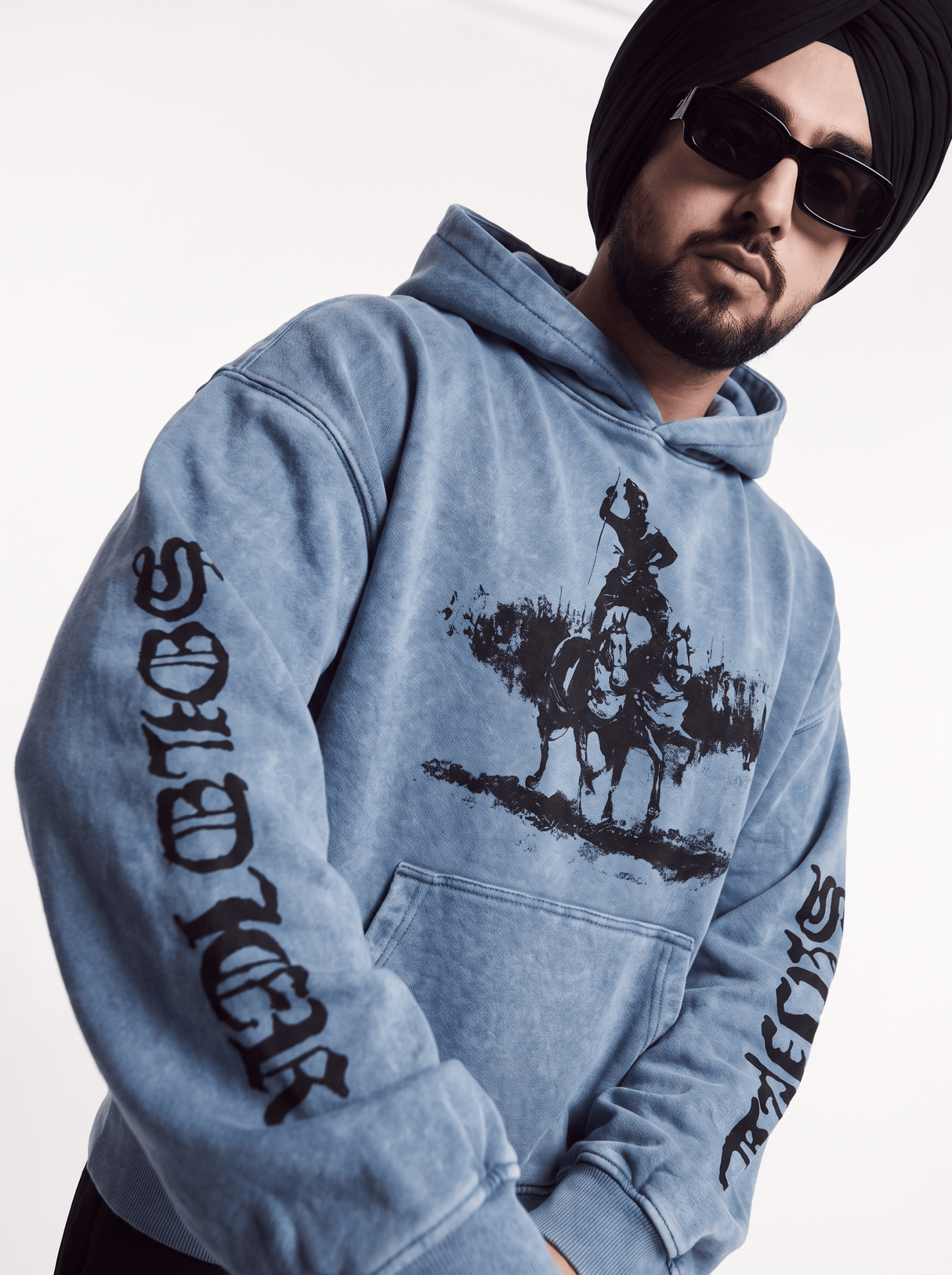 SAINT WARRIOR OVERSIZED WASHED HOODIE BLUE - Drip by Rage
