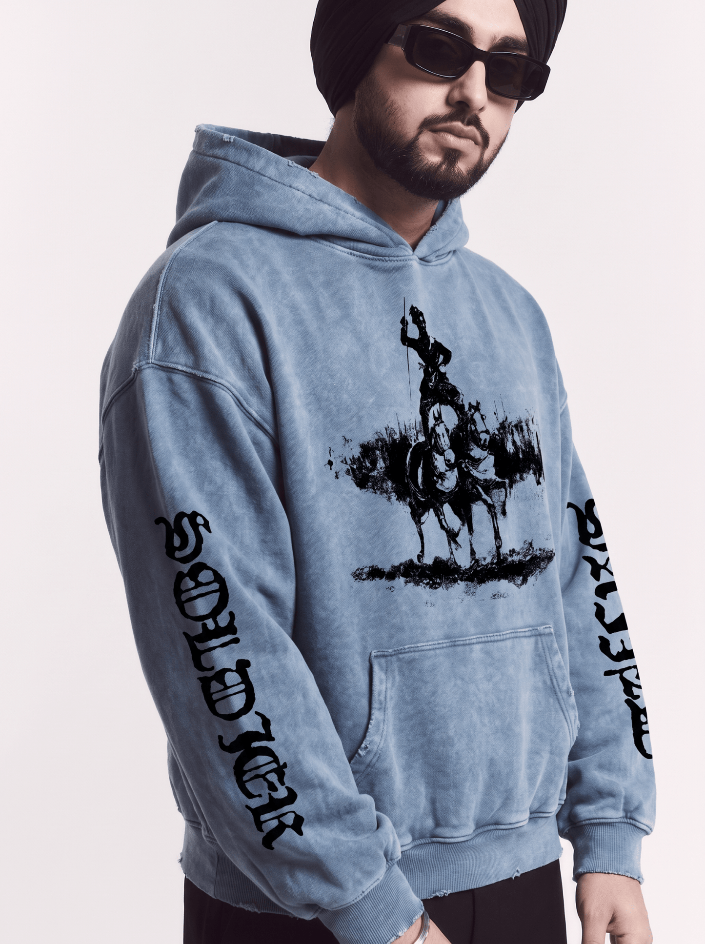 SAINT WARRIOR OVERSIZED WASHED HOODIE BLUE - Drip by Rage