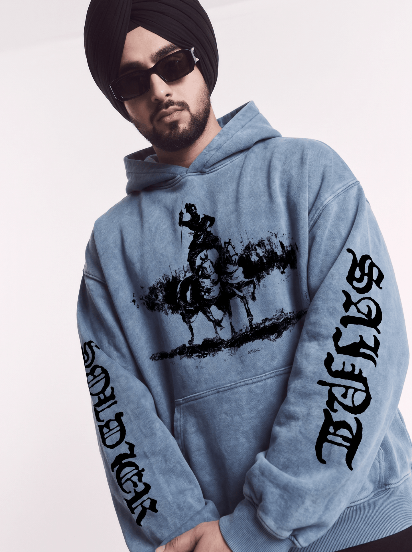 SAINT WARRIOR OVERSIZED WASHED HOODIE BLUE - Drip by Rage