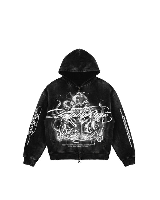SHIVA SNAKES OVERSIZED FADED ZIP-UP HOODIE - Drip by Rage