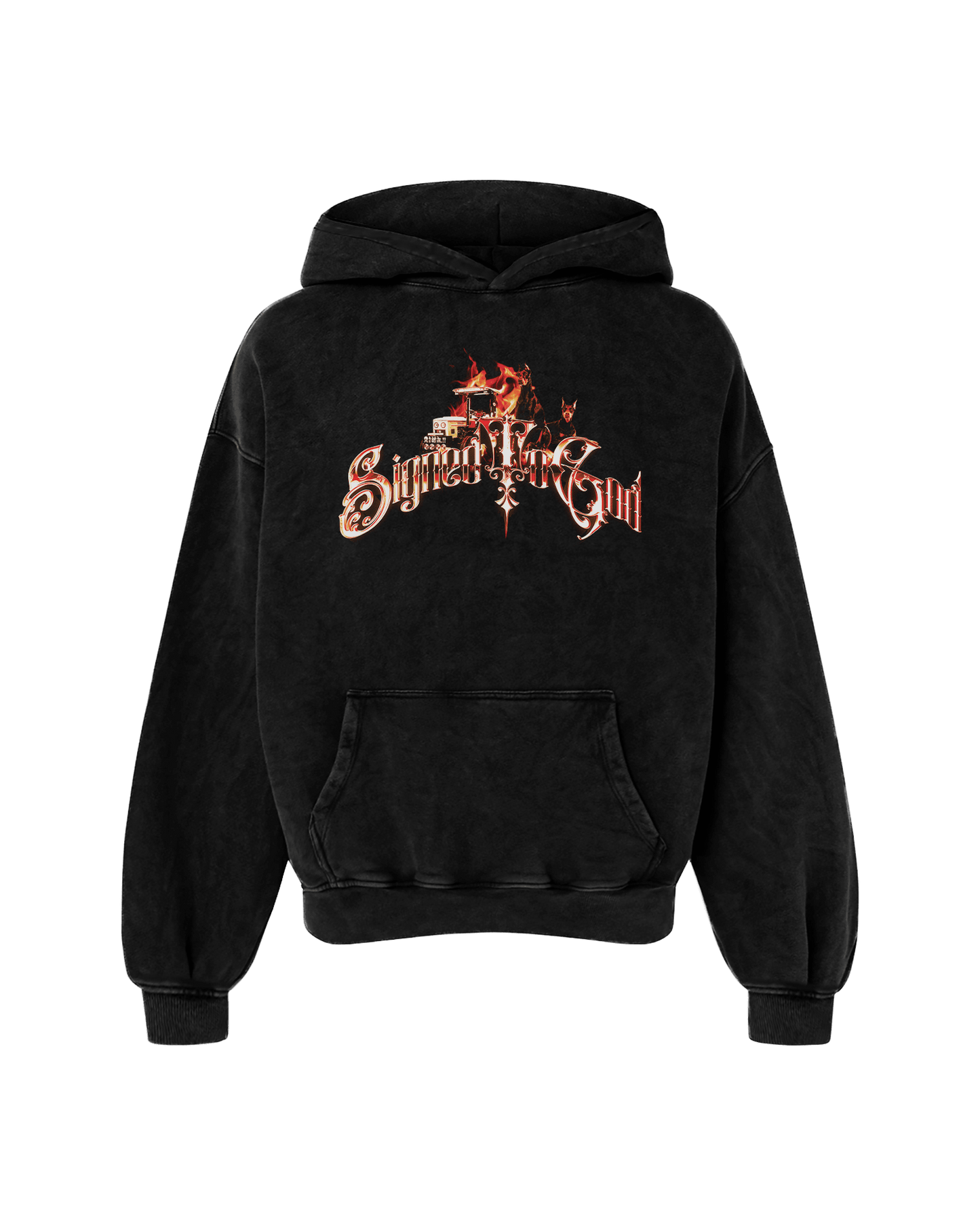 SIGNED TO GOD FLAMES EDITION OVERSIZED FADED HOODIE BLACK - Drip by Rage