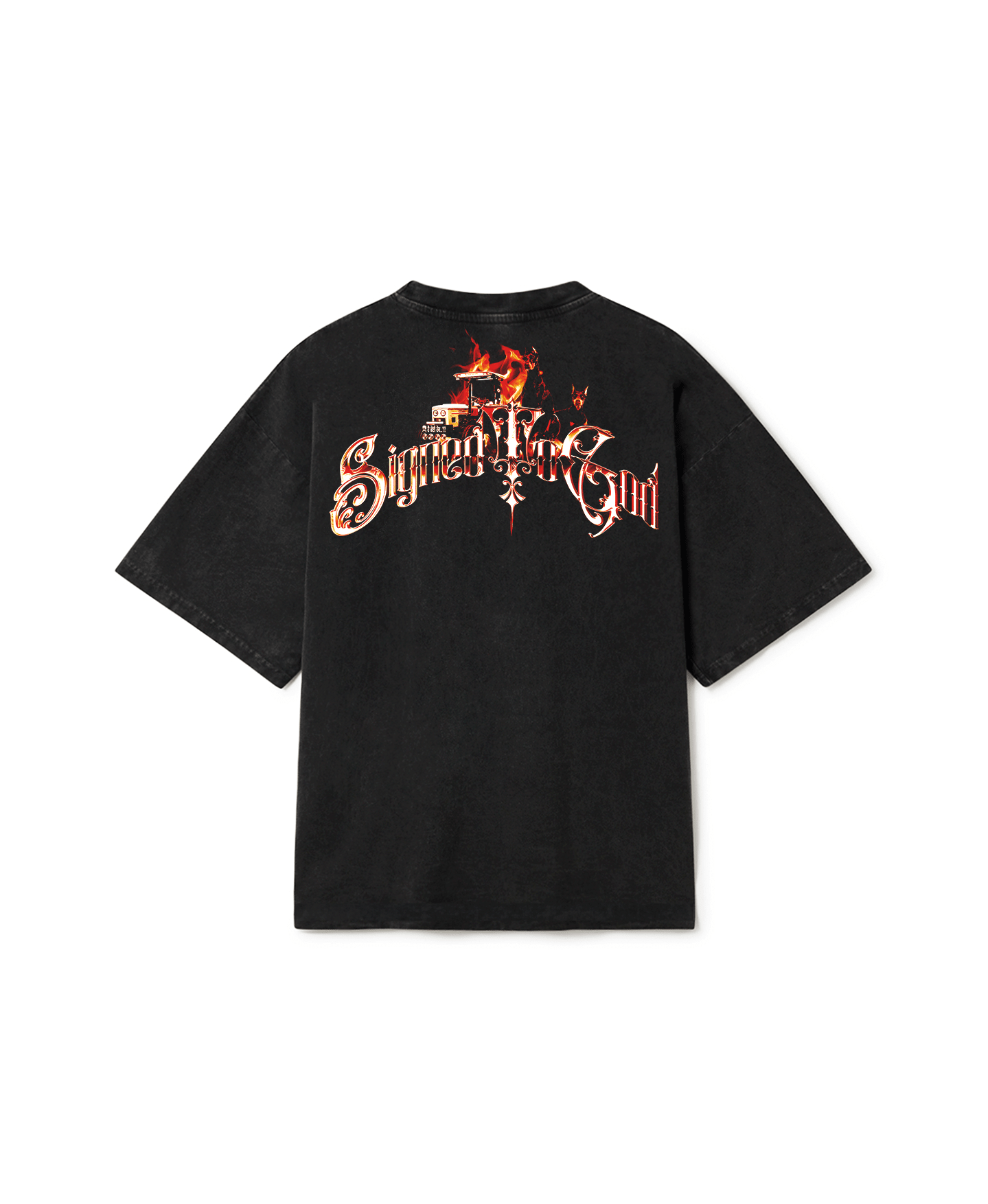 SIGNED TO GOD FLAMES EDITION OVERSIZED FADED T-SHIRT BLACK - Drip by Rage