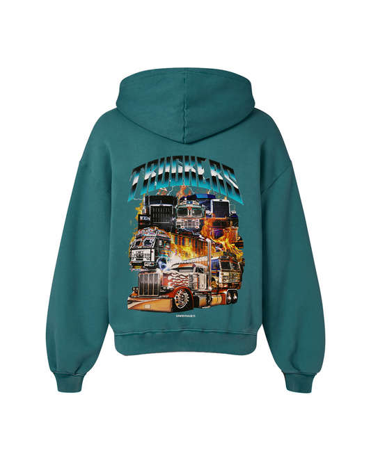TRUCKERS OVERSIZED FADED HOODIE VINTAGE GREEN