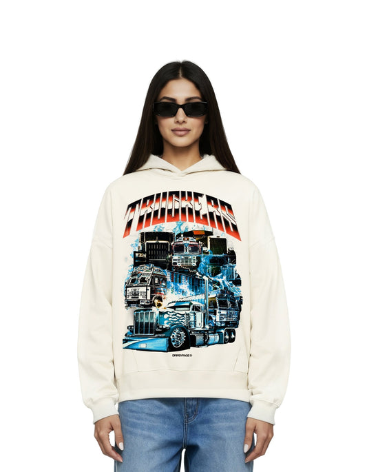 TRUCKERS BIG PRINT SUN FADED BOXY HOODIE - Drip by Rage