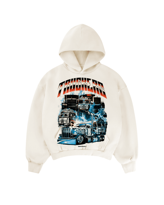 TRUCKERS BIG PRINT SUN FADED BOXY HOODIE - Drip by Rage