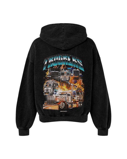 TRUCKERS OVERSIZED FADED HOODIE BLACK - Drip by Rage