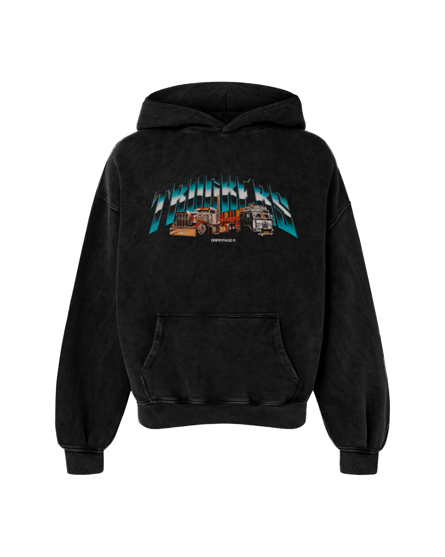 TRUCKERS OVERSIZED FADED HOODIE BLACK - Drip by Rage