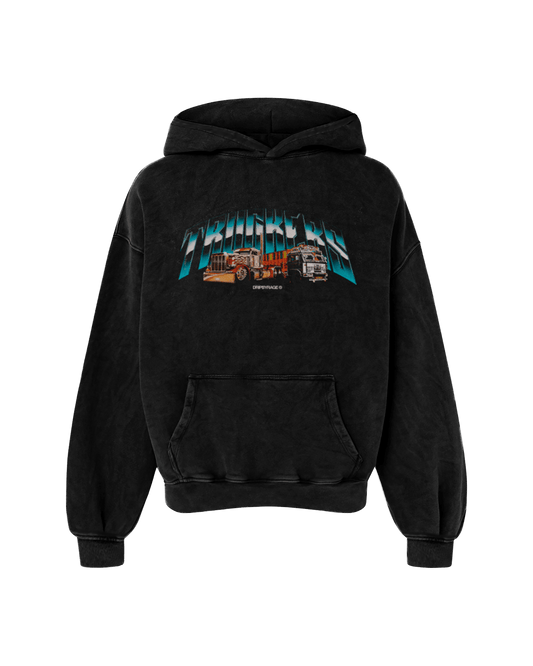 TRUCKERS OVERSIZED FADED HOODIE BLACK - Drip by Rage