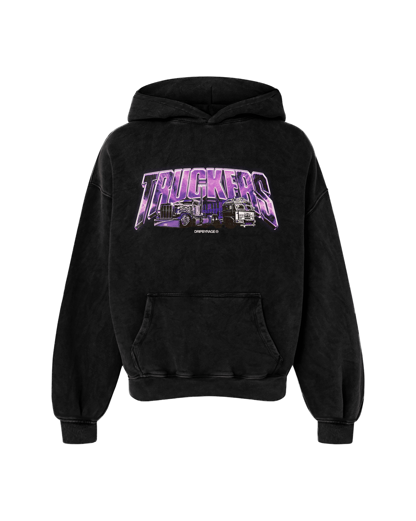 TRUCKERS PURPLE OVERSIZED FADED HOODIE BLACK - Drip by Rage
