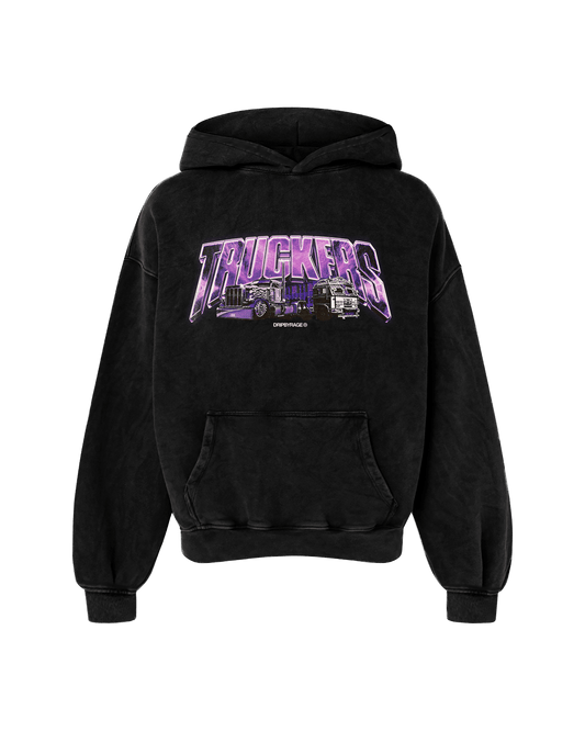 TRUCKERS PURPLE OVERSIZED FADED HOODIE BLACK - Drip by Rage