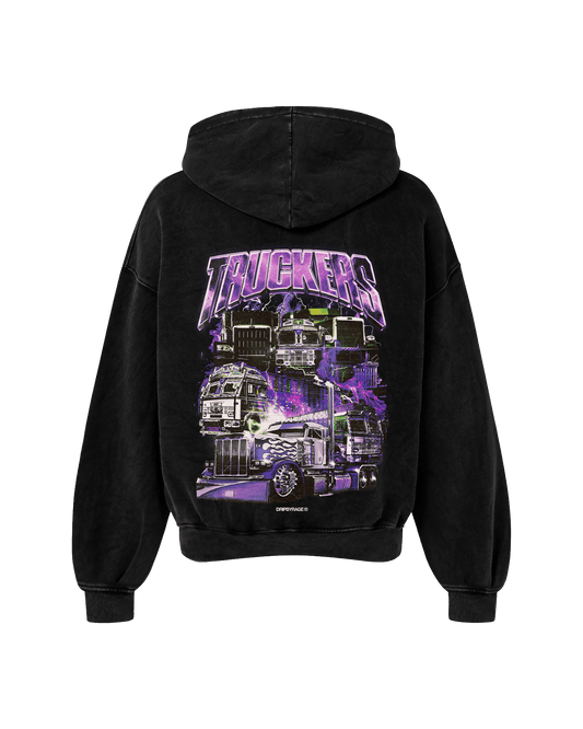 TRUCKERS PURPLE OVERSIZED FADED HOODIE BLACK - Drip by Rage