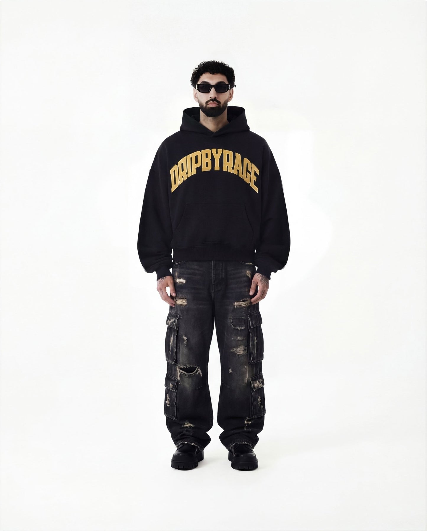 VARSITY BIG PRINT BOXY FLEECE HOODIE - Drip by Rage