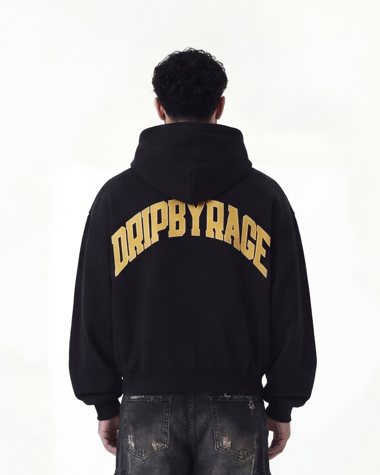 VARSITY BIG PRINT BOXY FLEECE HOODIE - Drip by Rage