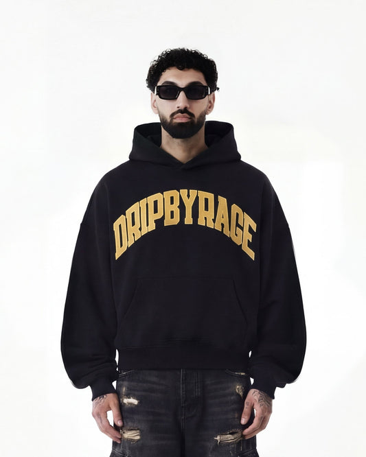 VARSITY BIG PRINT BOXY FLEECE HOODIE - Drip by Rage