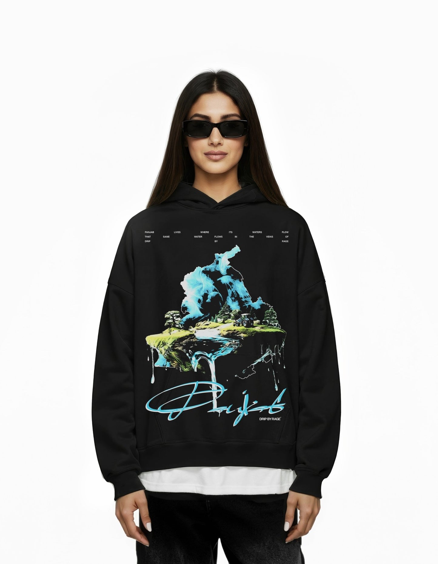 WATER OF PANJAB BIG PRINT SUN FADED BOXY HOODIE - Drip by Rage