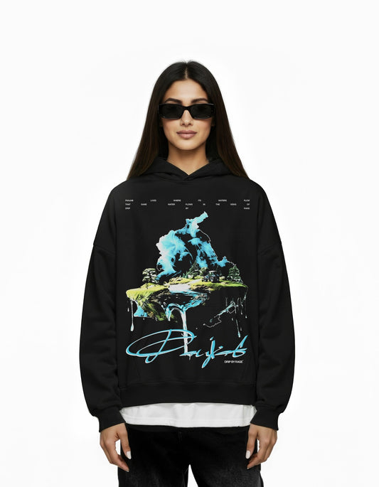 WATER OF PANJAB BIG PRINT SUN FADED BOXY HOODIE - Drip by Rage