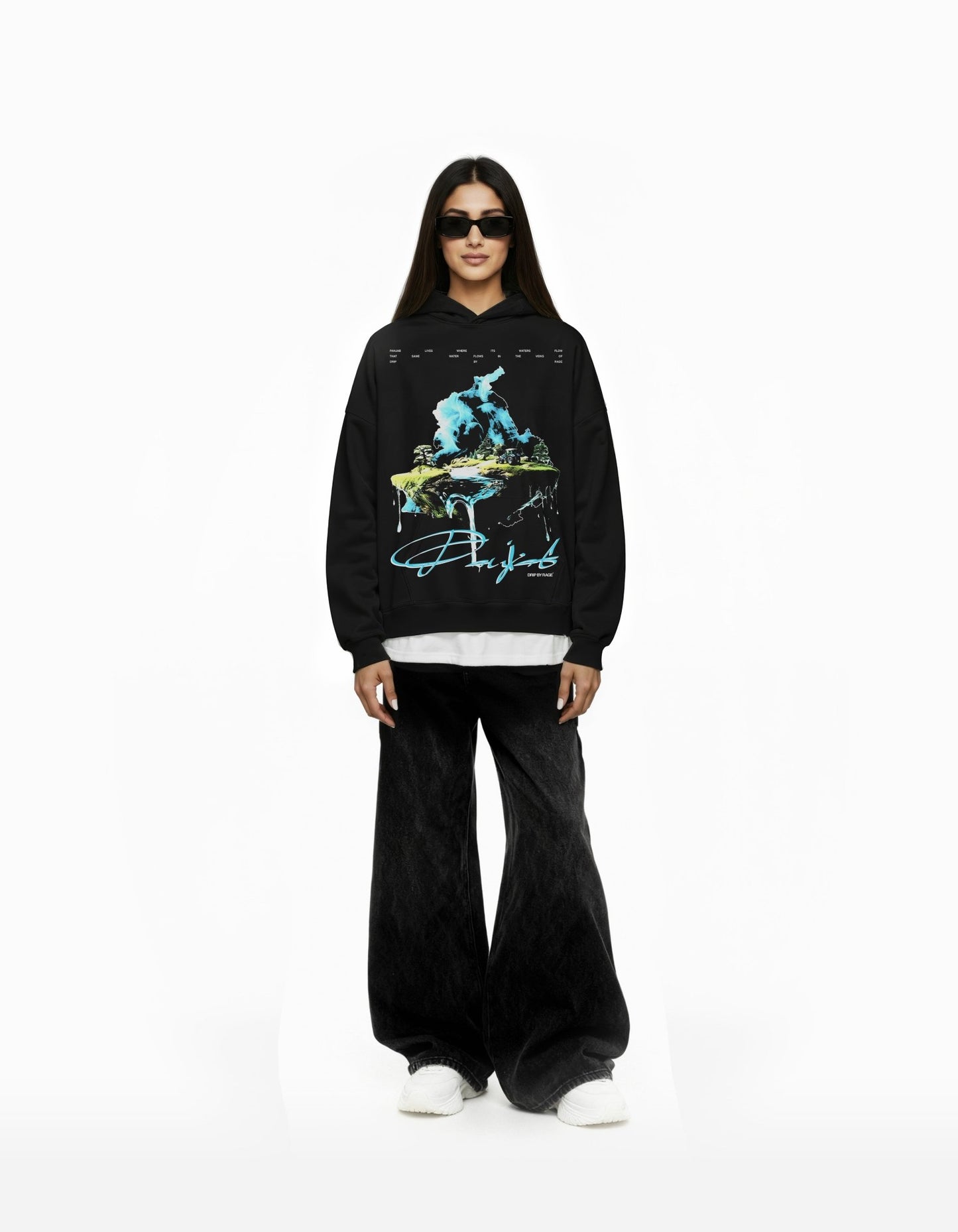 WATER OF PANJAB BIG PRINT SUN FADED BOXY HOODIE - Drip by Rage
