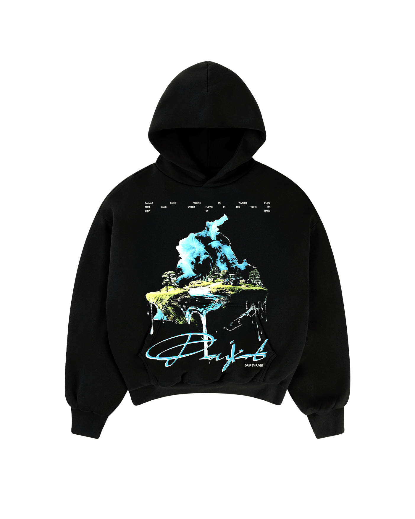 WATER OF PANJAB BIG PRINT SUN FADED BOXY HOODIE - Drip by Rage