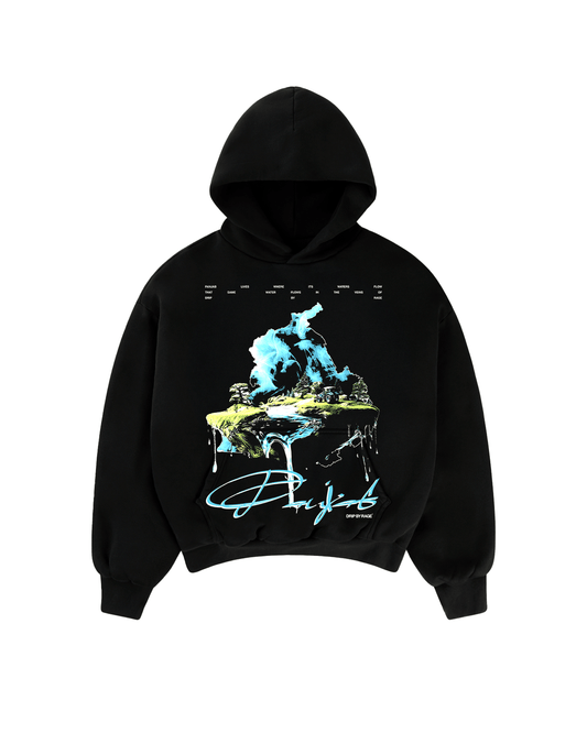WATER OF PANJAB BIG PRINT SUN FADED BOXY HOODIE - Drip by Rage